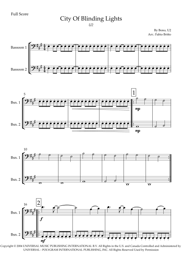 City Of Blinding Lights (arr. Fabio Britto)