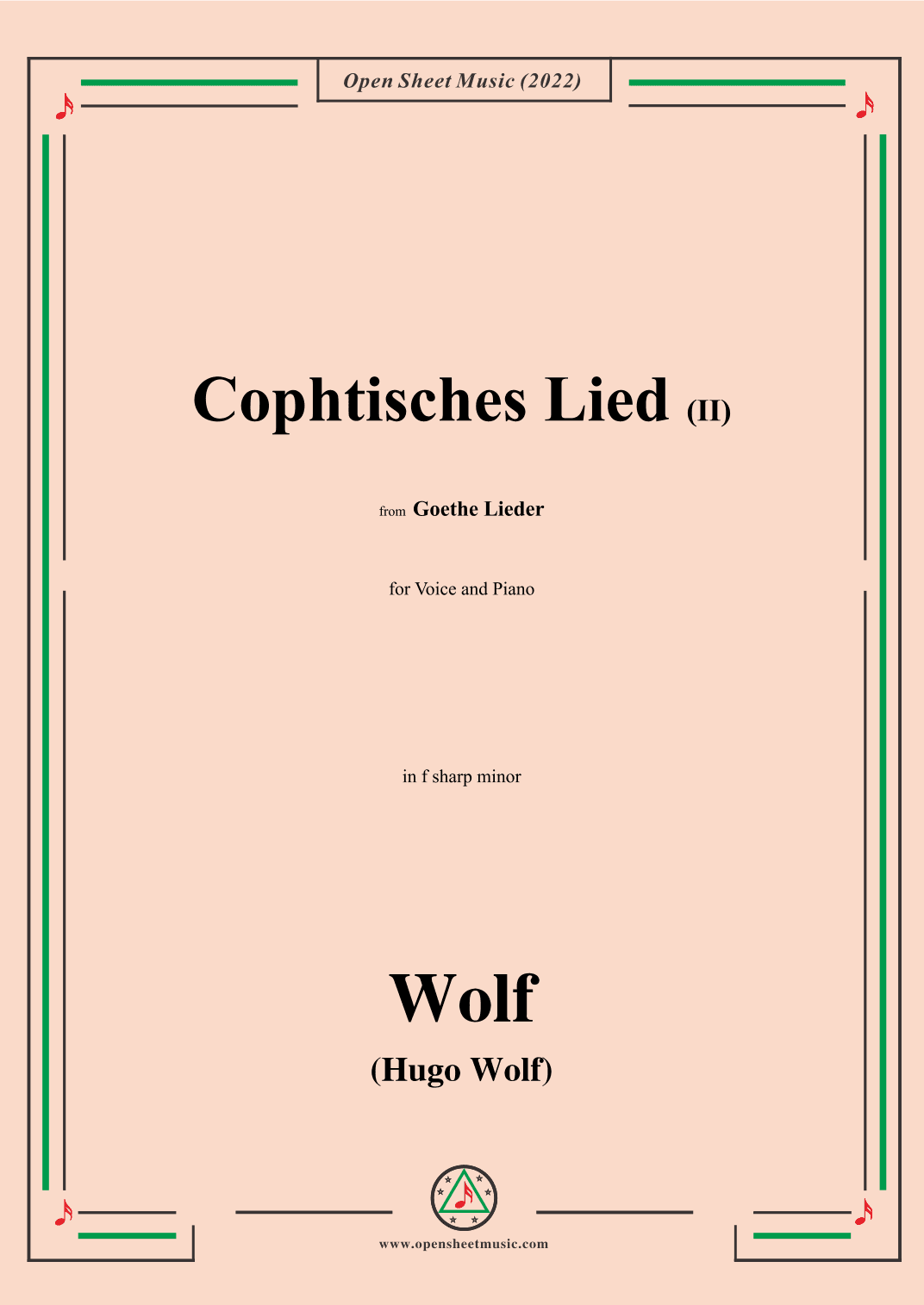 Wolf-Cophtisches Lied II,in f sharp minor,IHW10 No.15 (arr. OSM Press)