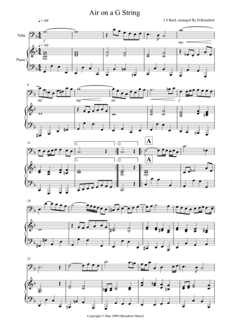 Air on a G String for Tuba and Piano (arr. D.Burndrett)