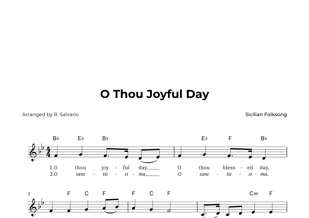 O Thou Joyful Day (Key of B-Flat Major) (arr. R. Salvario)