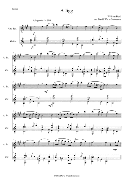 Byrd's Jigg for alto saxophone and guitar (arr. David Warin Solomons)