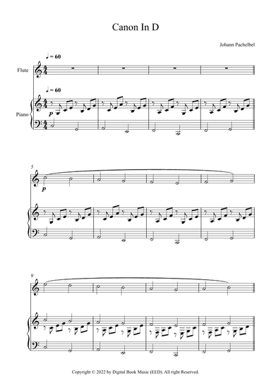 Canon In D - Johann Pachelbel (Flute + Piano) (arr. Digital Book Music)