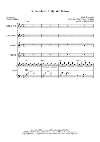 Somewhere Only We Know (arr. Anna Shields)