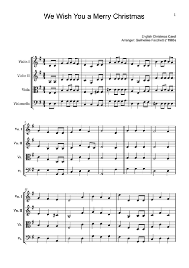 English Christmas Carol - We Wish You a Merry Christmas. For String Quartet. (arr. Guilherme Facchetti)