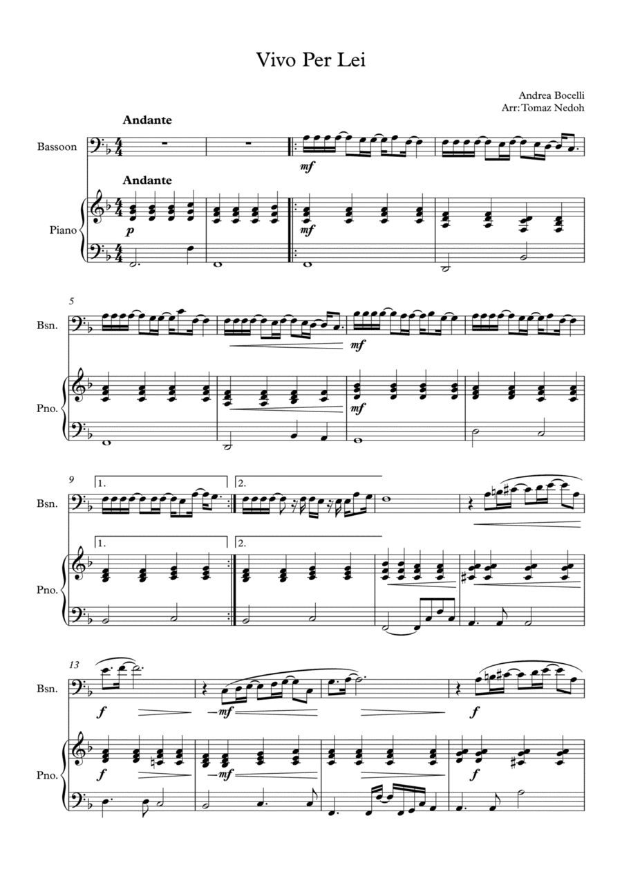 Vivo Per Lei (arr. Tomaz Nedoh)