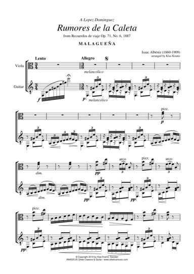 Rumores de la Caleta Op. 71 No. 6 for viola and guitar (arr. K. Krantz)