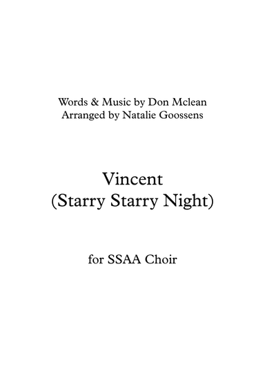 Vincent (starry Starry Night) (arr. Natalie Goossens)