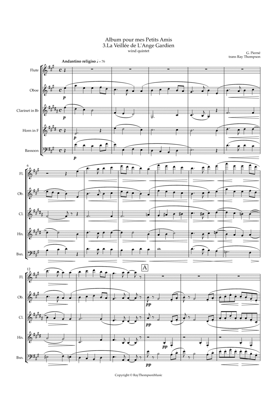 Pierné: Album pour mes Petits Amis Op.14 - 3.La Veillée de L'Ange Gardien - wind quintet (arr. Ray Thompson)