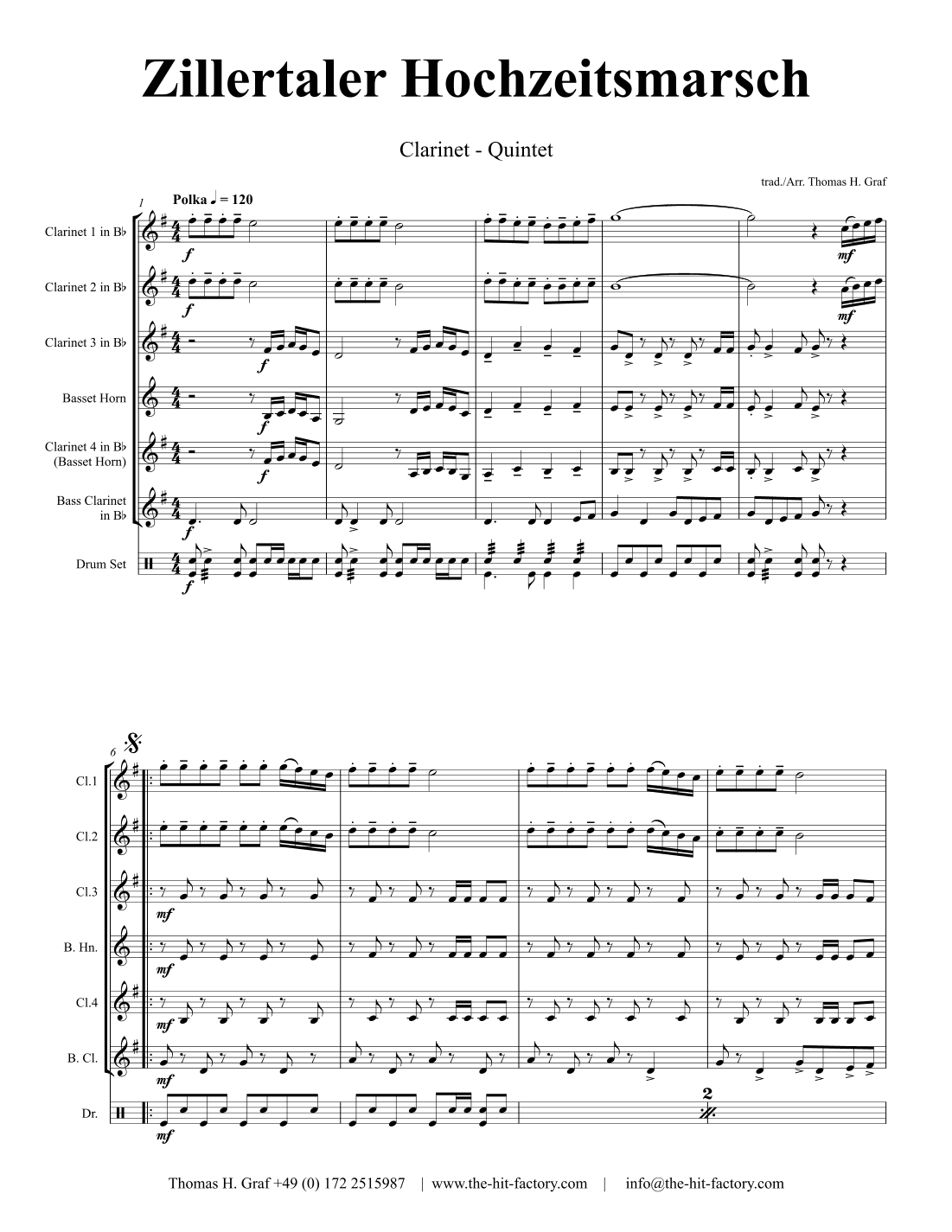 Zillertaler Hochzeitsmarsch - October Fest - Clarinet Quintet - F (arr. Thomas H. Graf)