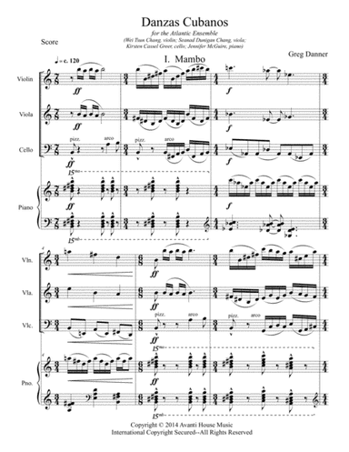 Danzas Cubanos, for piano quartet
