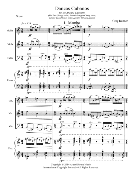 Danzas Cubanos, for piano quartet
