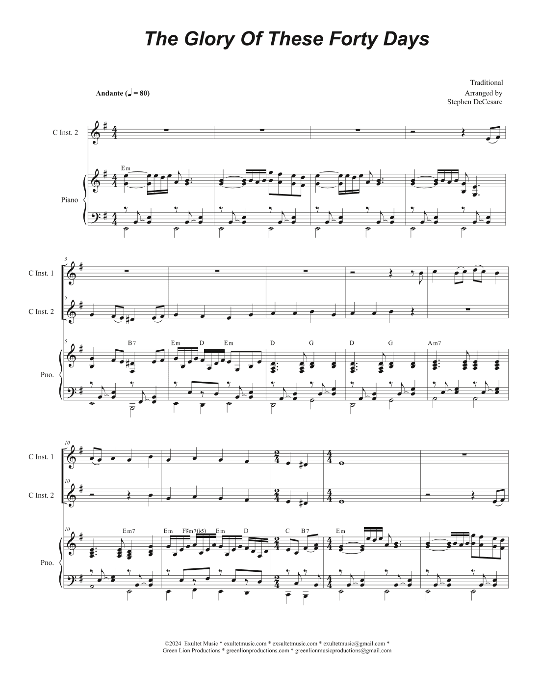 The Glory Of These Forty Days (Duet for C-Instruments) (arr. Stephen DeCesare)