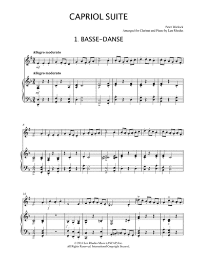 "Capriol Suite" (Peter Warlock) for Clarinet and Piano (arr. Len Rhodes)