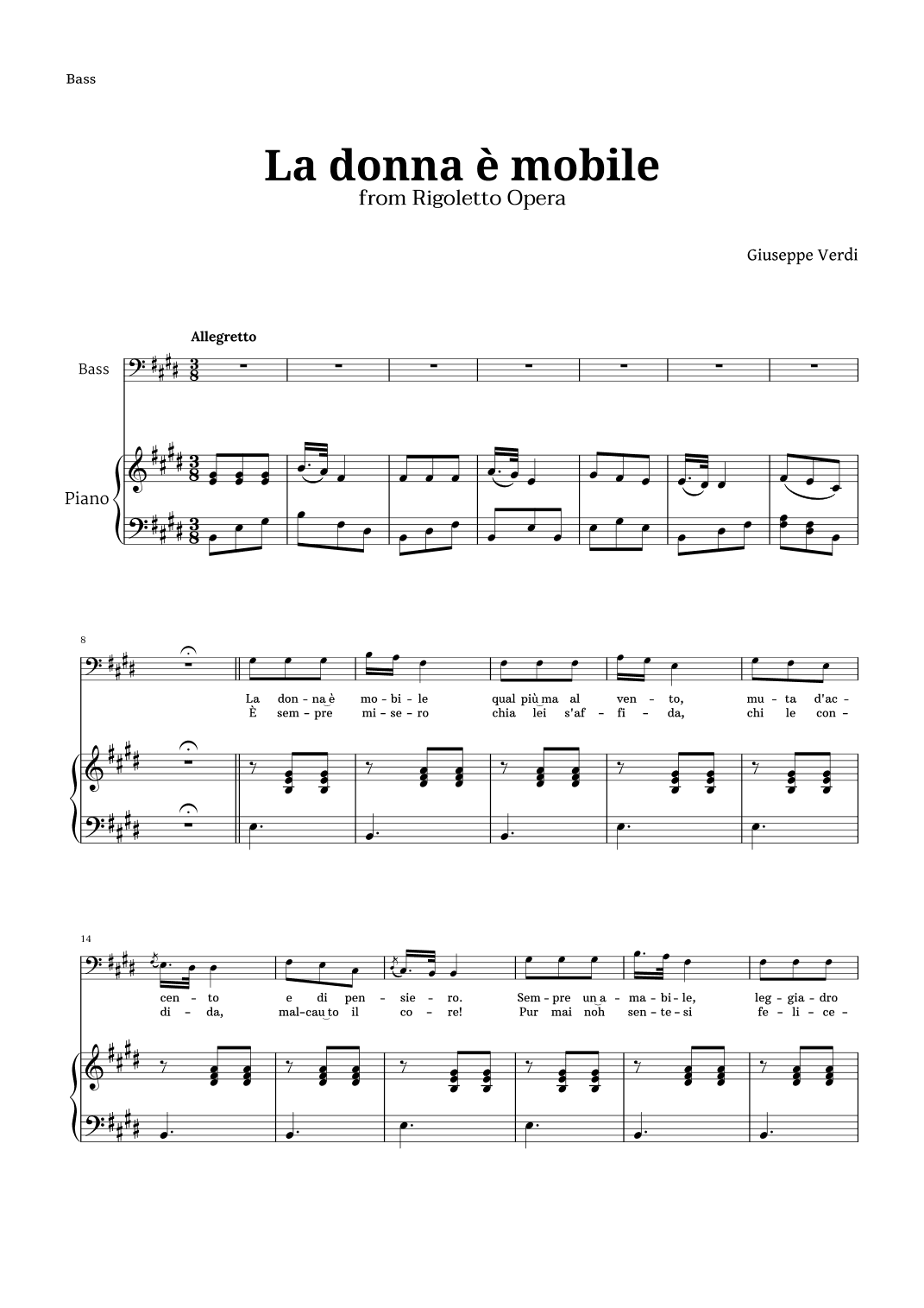 La donna è mobile in E major for Bass and Piano (arr. Langanho)
