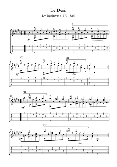 Le Desir classical guitar solo (arr. PianoSheetNow)