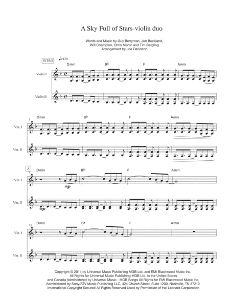 A Sky Full Of Stars (arr. Joe Deninzon)