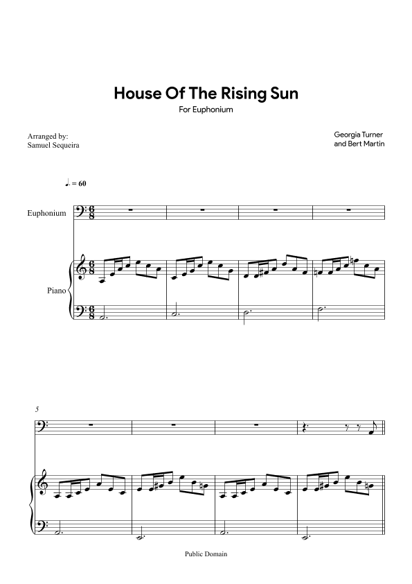 House of the Rising Sun - for Euphonium BC - with play along (arr. Samuel Sequeira)
