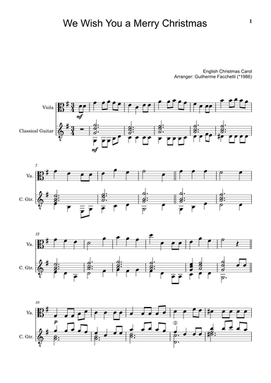English Christmas Carol - We Wish You a Merry Christmas. Arrangement for Viola and Classical Guitar (arr. Guilherme Facchetti)