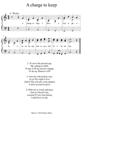 A charge to keep (Wesley) set to a new tune by Harry Hicks