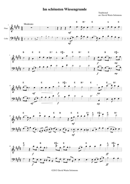 Im schönsten Wiesengrunde for flute, cello and guitar-chords (arr. David Warin Solomons)