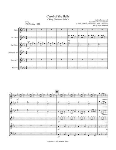 Carol of the Bells  (F min) (Woodwind Sextet - 1 Flute, 2 Oboe, 1 Clar, 1 Hrn, 1 Bassoon) (arr. Regis Bookshar)