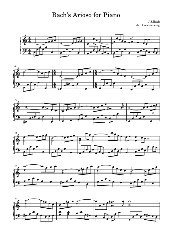 Bach's Arioso for Piano (arr. Kiss the Rain)