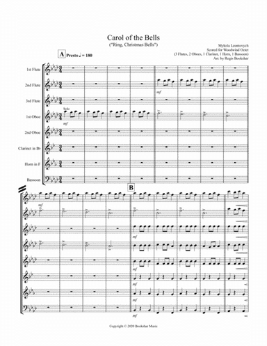 Carol of the Bells (F min) (Woodwind Octet - 3 Flute, 2 Oboe, 1 Clar, 1 Hrn, 1 Bassoon) (arr. Regis Bookshar)