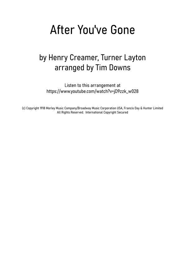 After You've Gone (arr. Tim Downs)