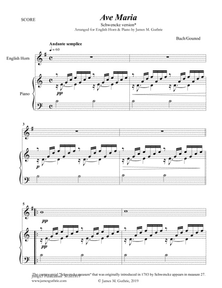 Bach-Gounod: Ave Maria, Schwencke version for English Horn & Piano (arr. James M. Guthrie, ASCAP)