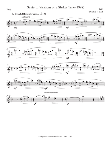 Septet, opus 77 ... Variations on a Shaker Tune (1998) Flute part