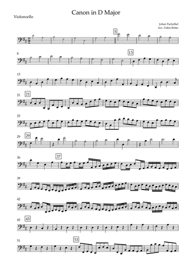 Canon in D Major (J. Pachelbel) for Cello Solo (arr. Fabio Britto)