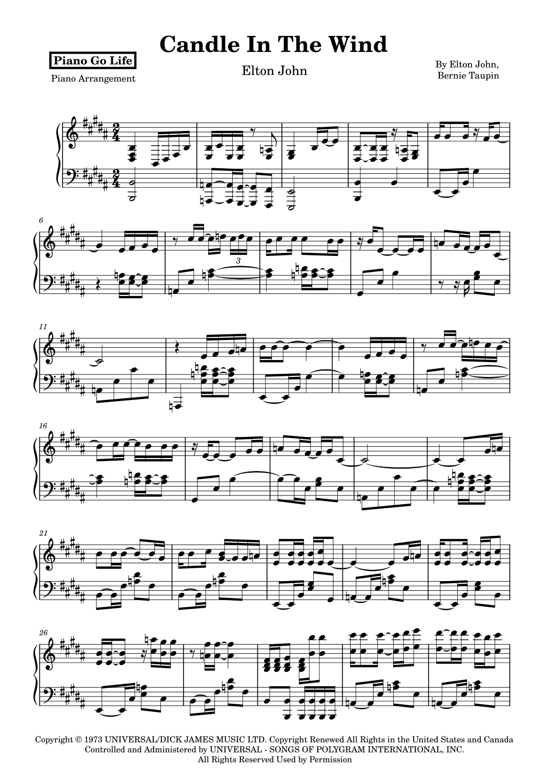 Candle In The Wind (arr. Piano Go Life)