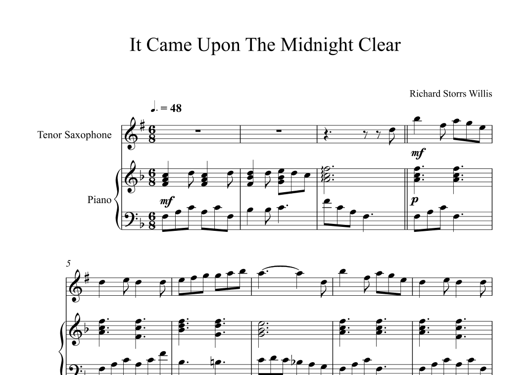 It Came Upon The Midnight Clear - Richard Storrs Willis (Tenor Sax + Piano) (arr. Digital Book Music)
