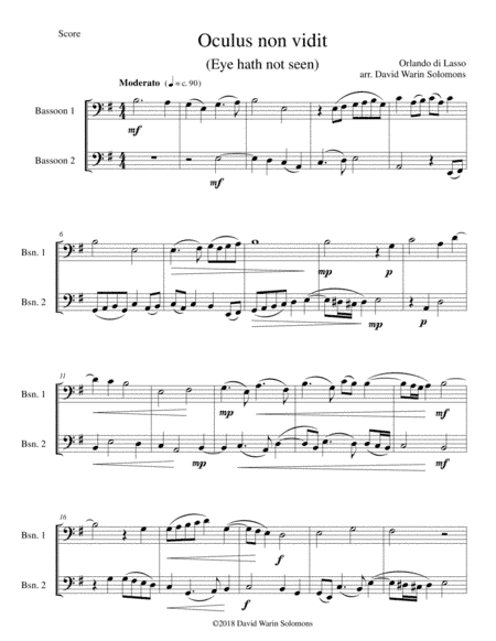 Oculus non vidit (Eye hath not seen) arranged for 2 bassoons (arr. David Warin Solomons)