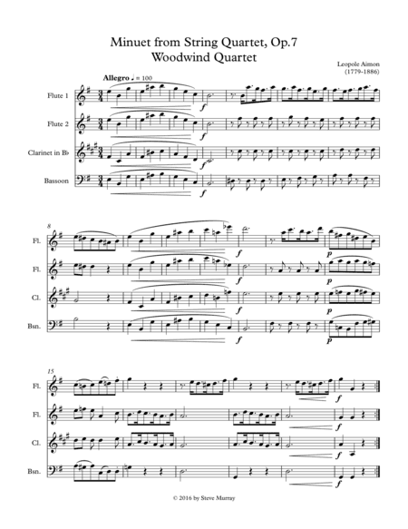 Minuet from String Quartet, Op 7 for Woodwind Quartet (arr. Steven H Murray)