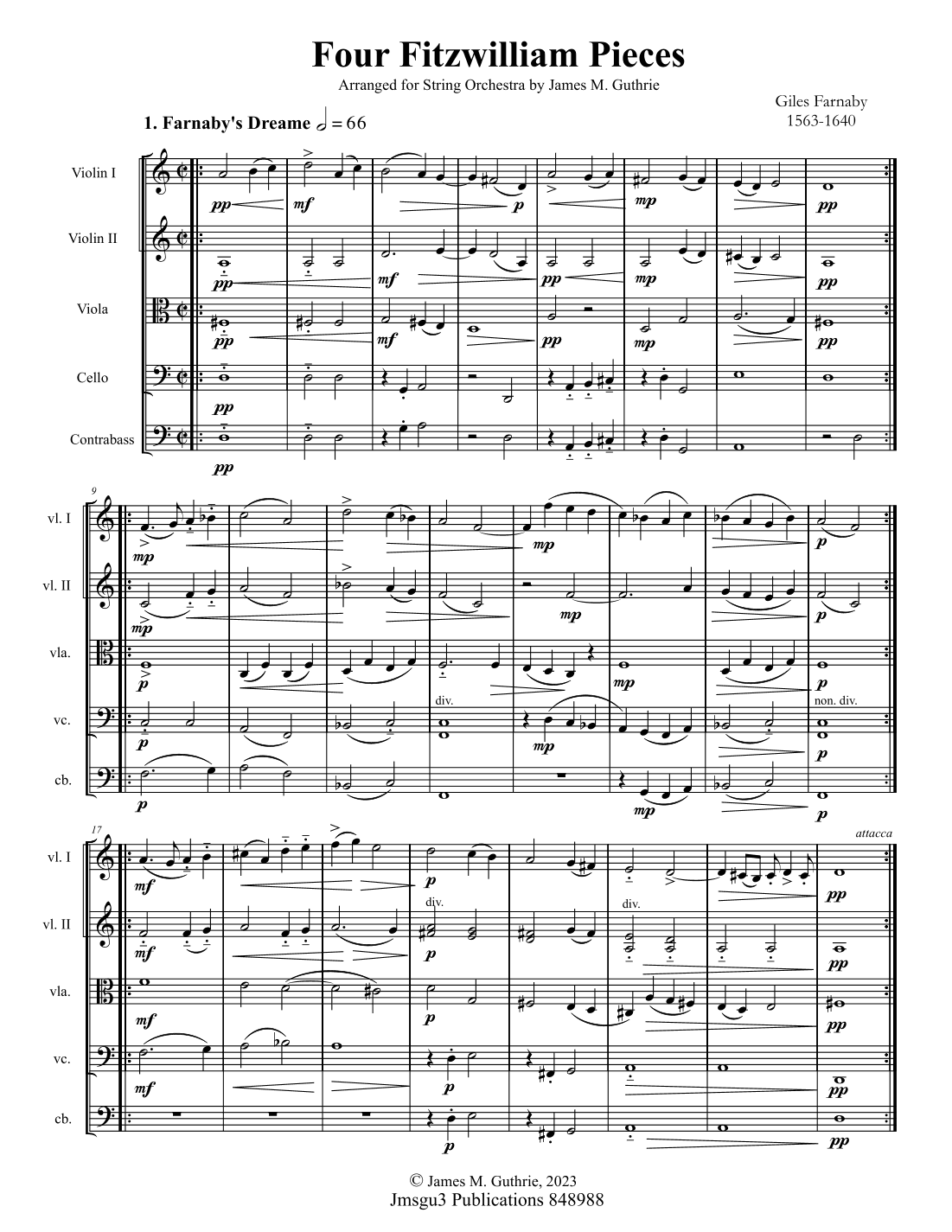 Farnaby: Four Fitzwilliam Pieces for String Orchestra - Score Only (arr. James M. Guthrie, ASCAP)
