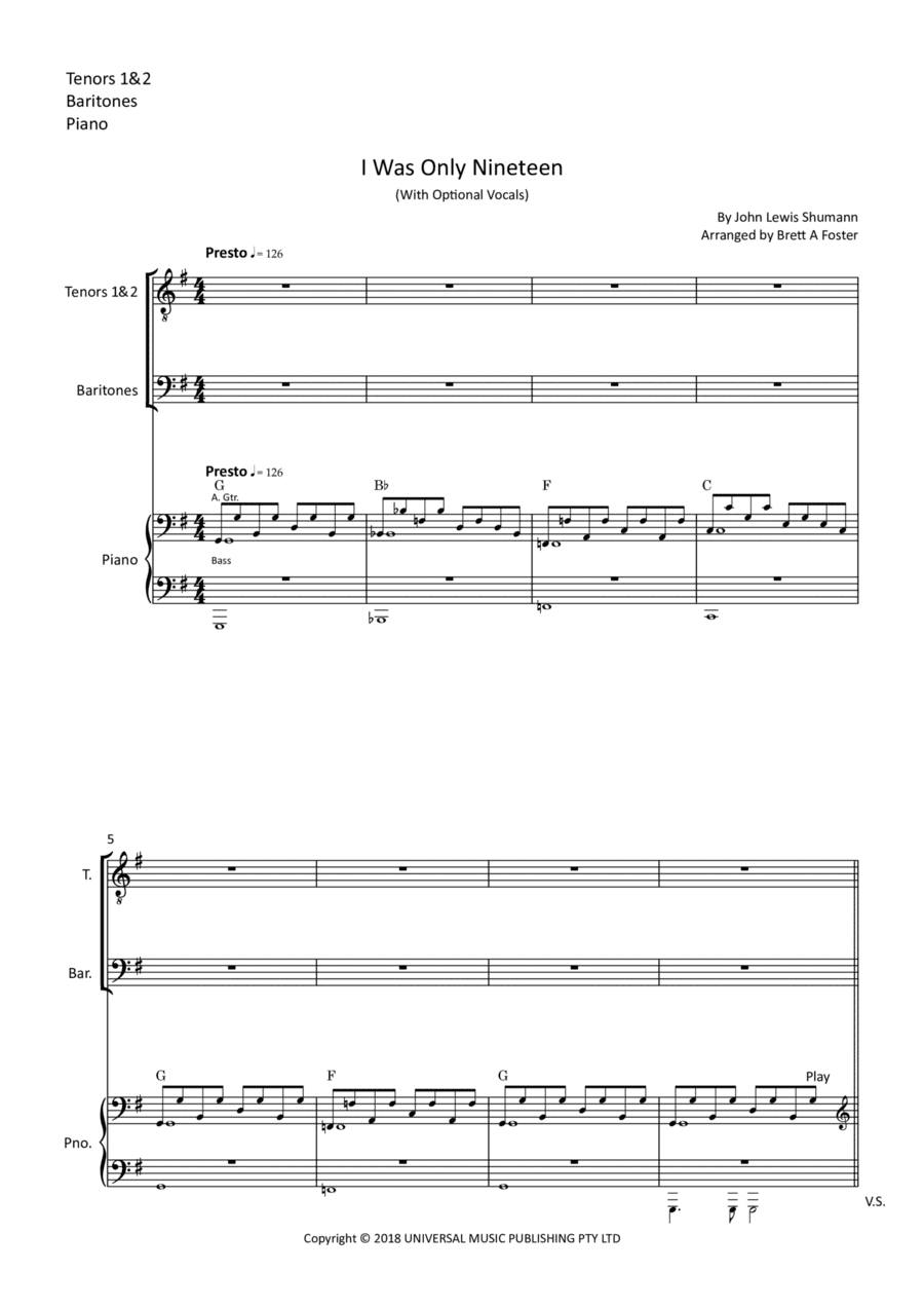 I Was Only Nineteen (arr. Brett A Foster (BF Music))