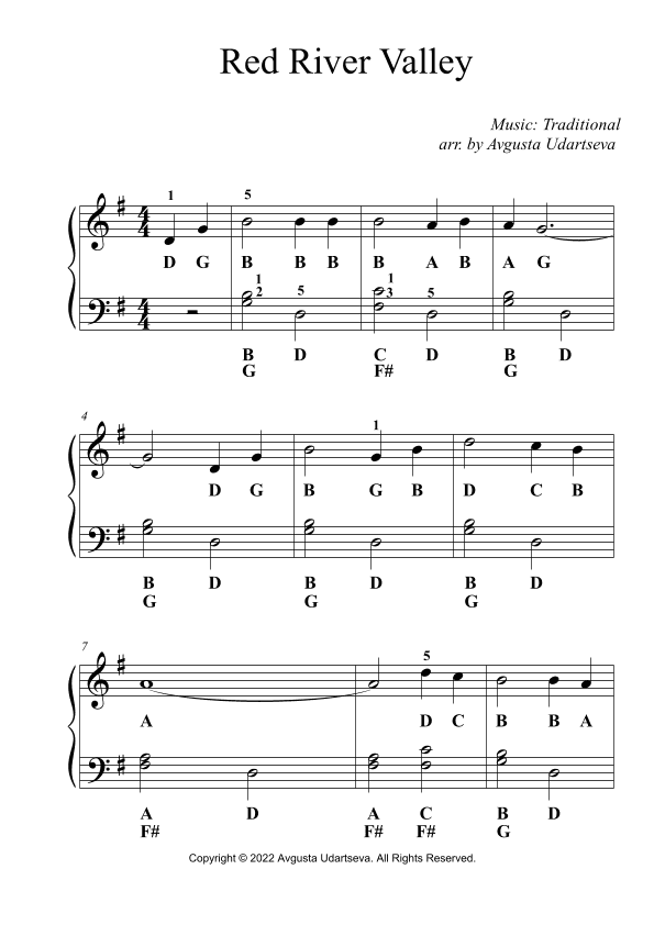 Red River Valley Bass Clef Easy with Letters (arr. Avgusta Udartseva)
