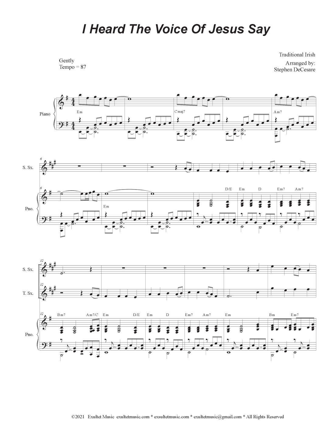 I Heard The Voice Of Jesus Say (Duet for Soprano and Tenor Saxophone) (arr. Stephen DeCesare)