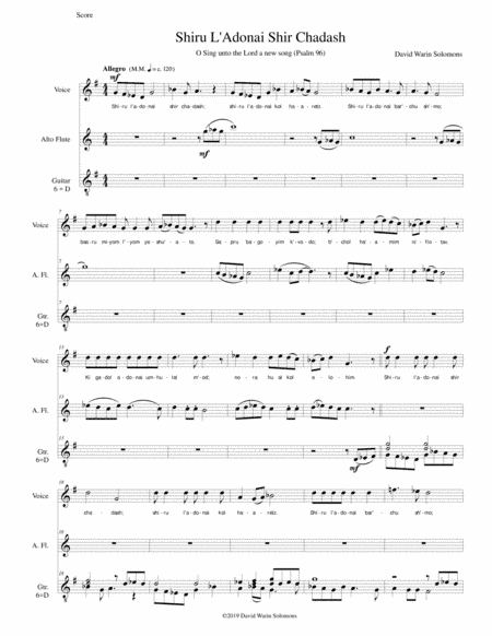 Shiru l'adonai shir chadash Sing to the Lord a new song. Verses 1 - 4, soprano, alto flute guitar