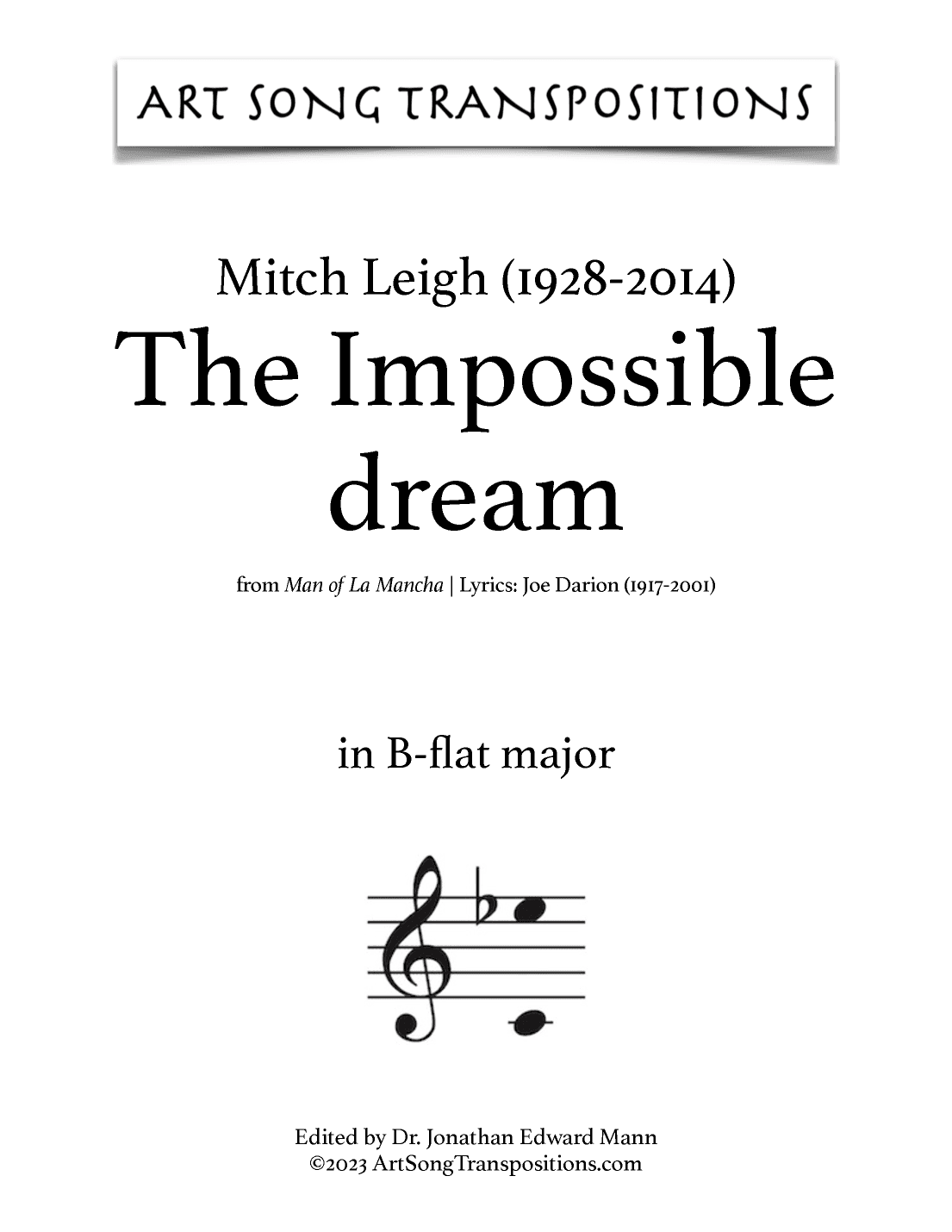 The Impossible Dream (arr. ArtSongTranspositions.com)