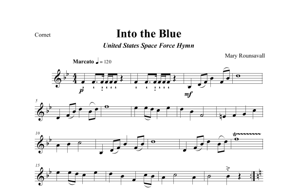 US SPACE FORCE HYMN (Into the Blue) CORNET PART