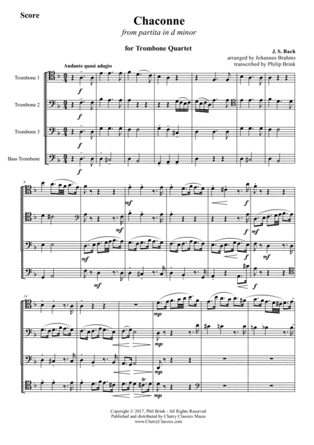 Chaconne from Partita in d minor BWV 1004 for Trombone Quartet (arr. Brink, Phil)