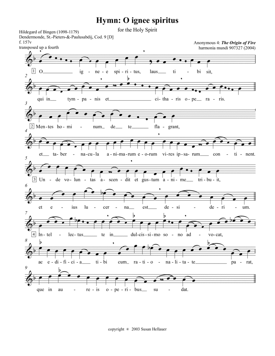 Hymn: O ignee spiritus from the Anonymous 4 album "The Origin of Fire" - Score Only (arr. Susan Hellauer)
