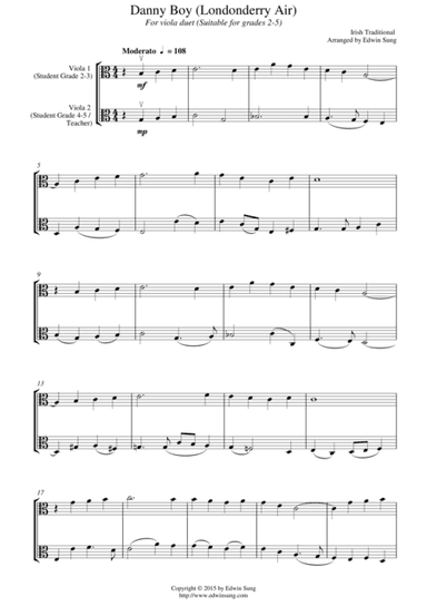 Danny Boy (Londonderry Air) (for viola duet, suitable for grades 2-5) (arr. Edwin Sung)