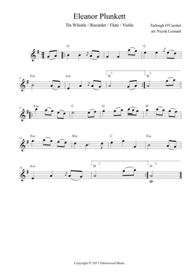 Eleanor Plunkett (melody with chords) (arr. Nicole Leonard)
