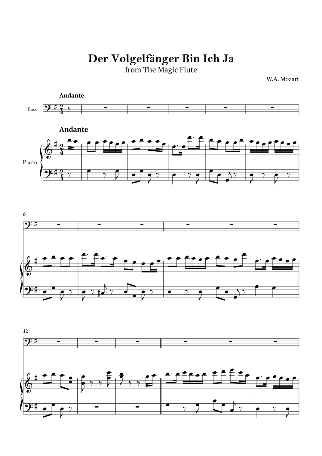 Der Vogelfänger bin ich ja (arr. André Nusa)