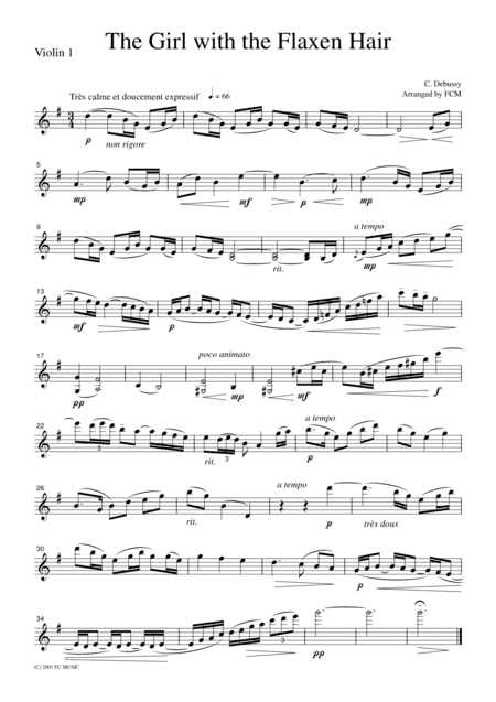 Debussy  The Girl with Flaxen Hair, for string quartet, CD001 (arr. FCMUSIC)