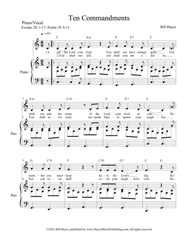 Ten Commandments - (Combined piano/vocal, leadsheet and congregational worship aid versions)