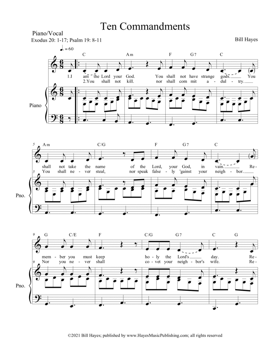 Ten Commandments - (Combined piano/vocal, leadsheet and congregational worship aid versions)